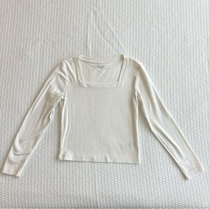 Old Navy ivory square neck long sleeve rib knit top